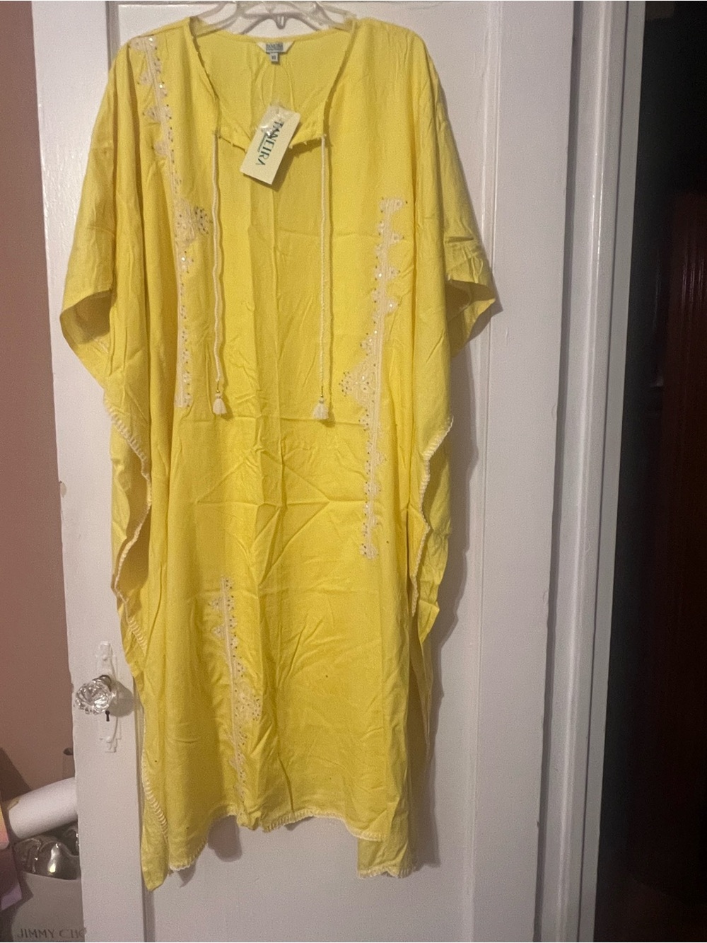 NWT Yellow Embroidered Kaftan / beach cover up, size XS but fits to XL